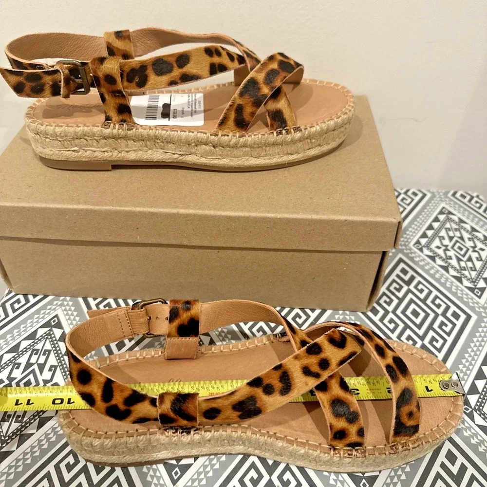 Madewell Size 8.5 Malia Asymmetrical Espadrille Sandal Truffle Leopard Calf Hair